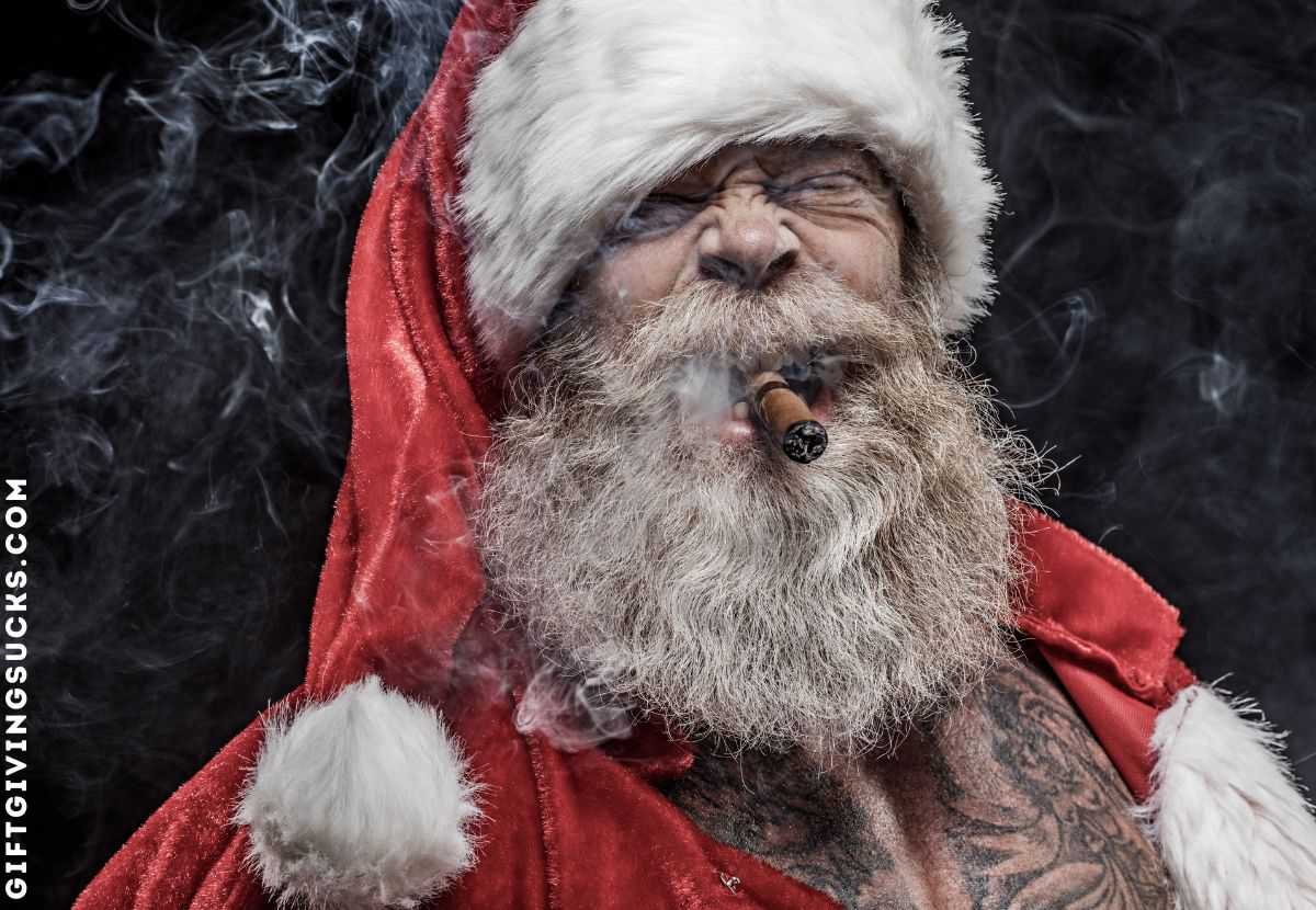 santa smoking and with tatoos